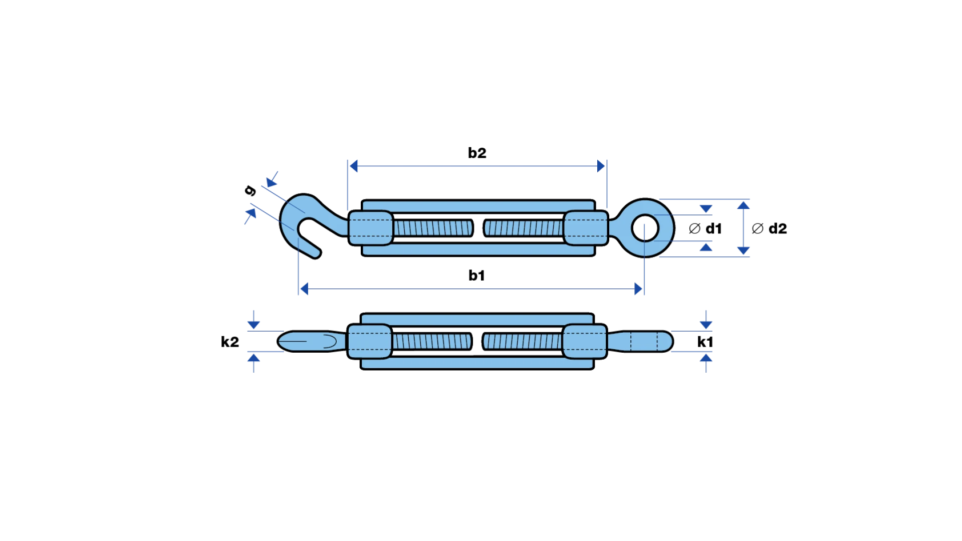 Turnbuckle with hook/eye  metrisch