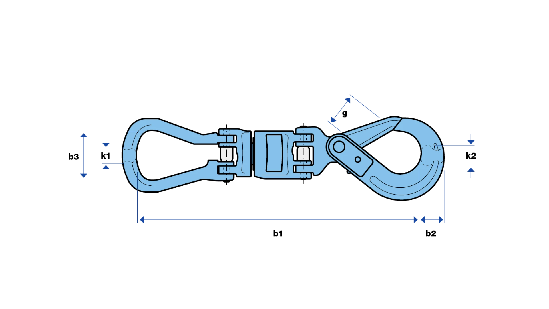 Insulated swivel with open master link and self locking hook