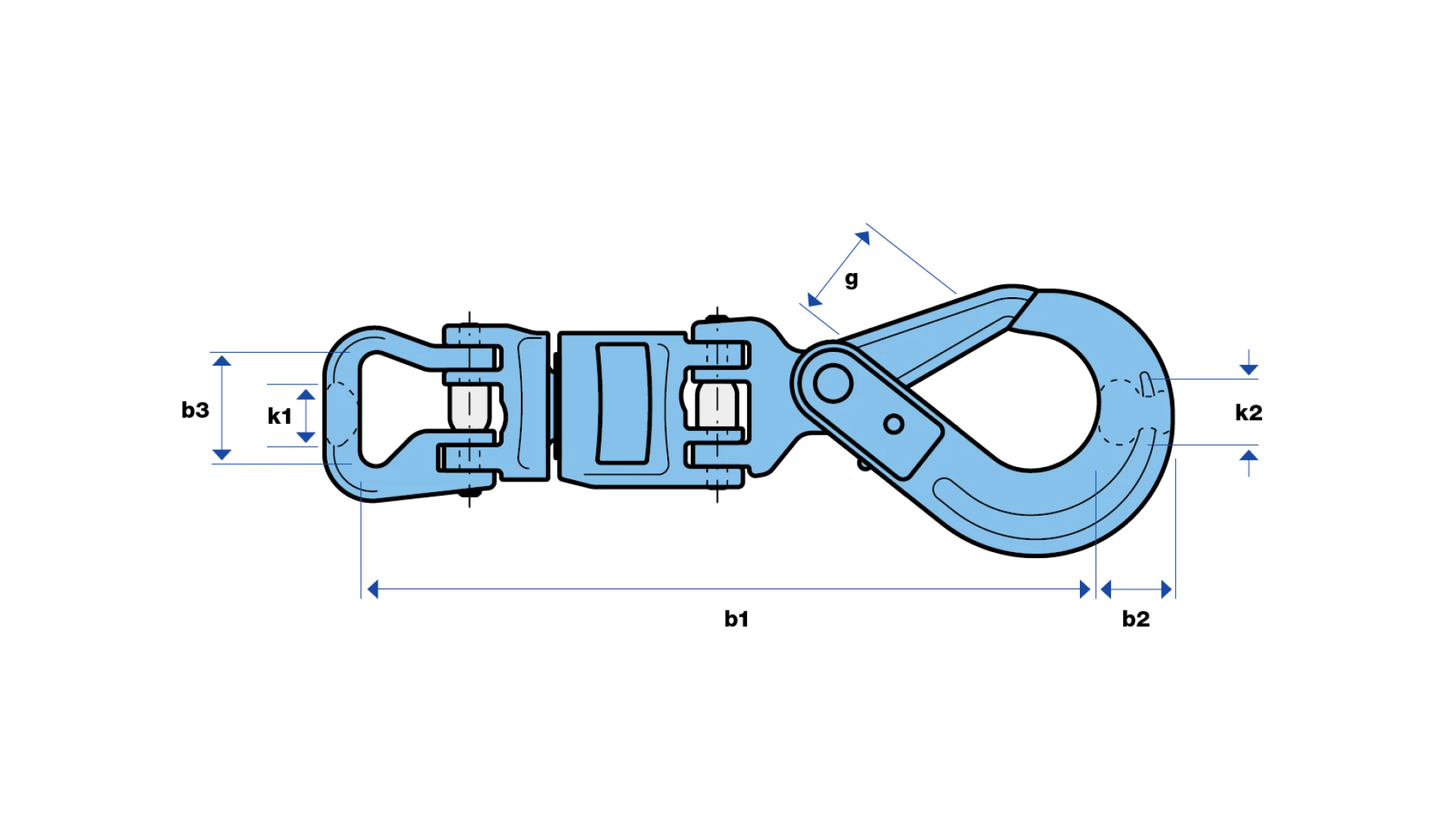 Insulated swivel with round sling coupling and self locking hook