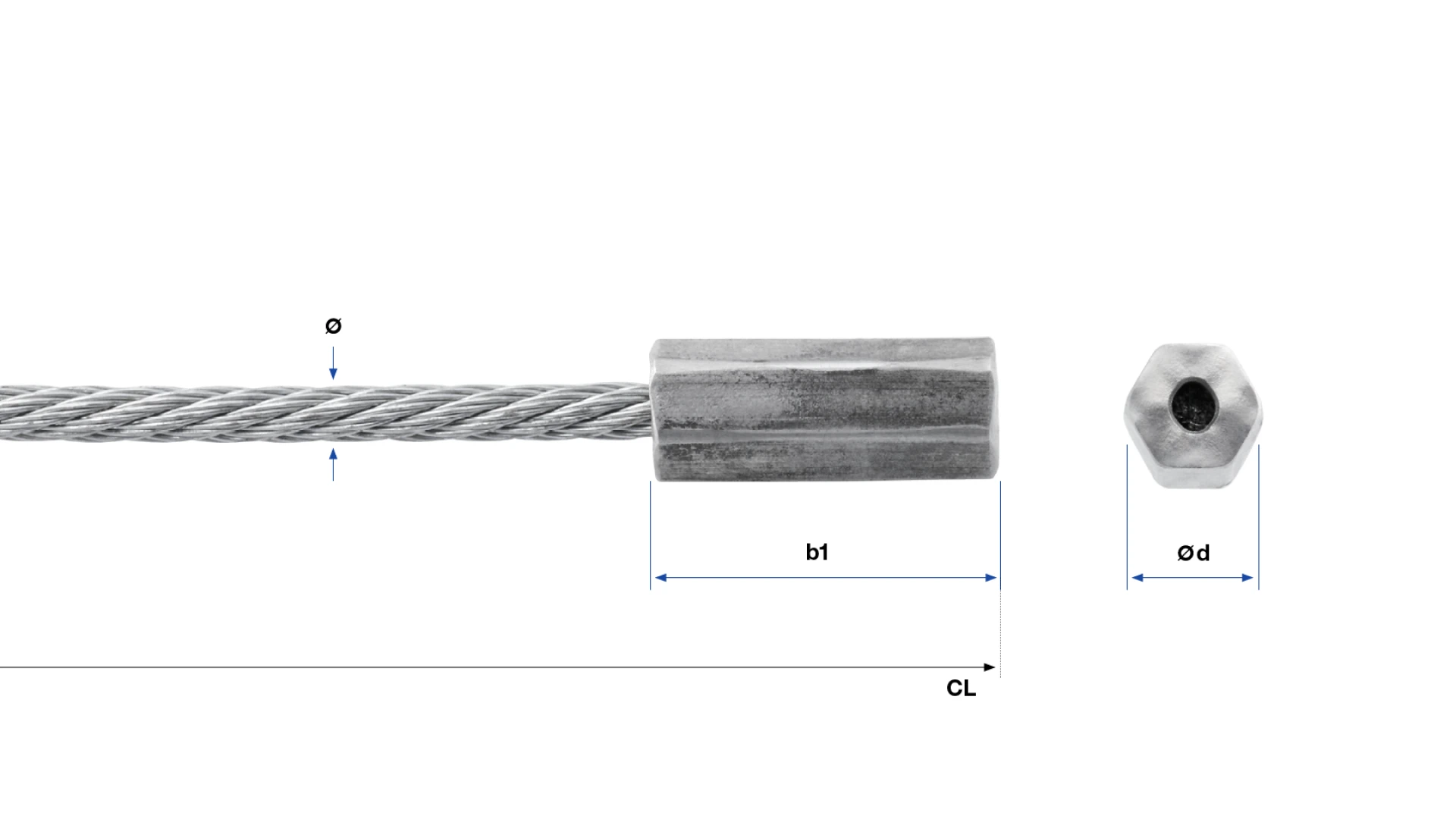 End-stop aluminum hexagonal swaged