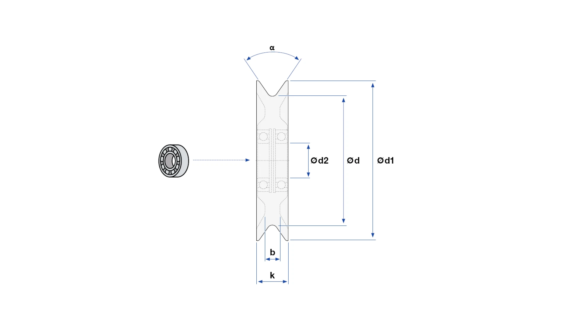 Rope pulley with ball bearing  Ø 260 mm for rope Ø 20.0