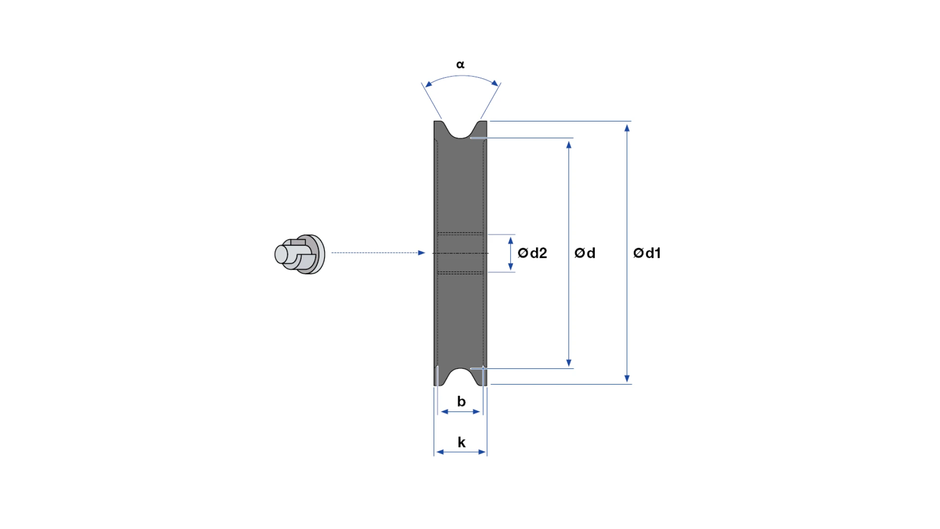 Rope pulley with plain bearing  Ø 100 mm for rope Ø 11.2