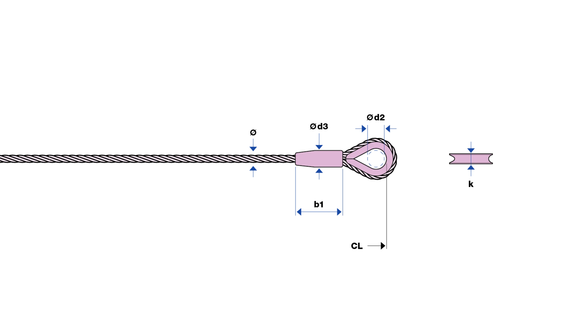 Loop with galvanized thimble and aluminium sleeve compressed